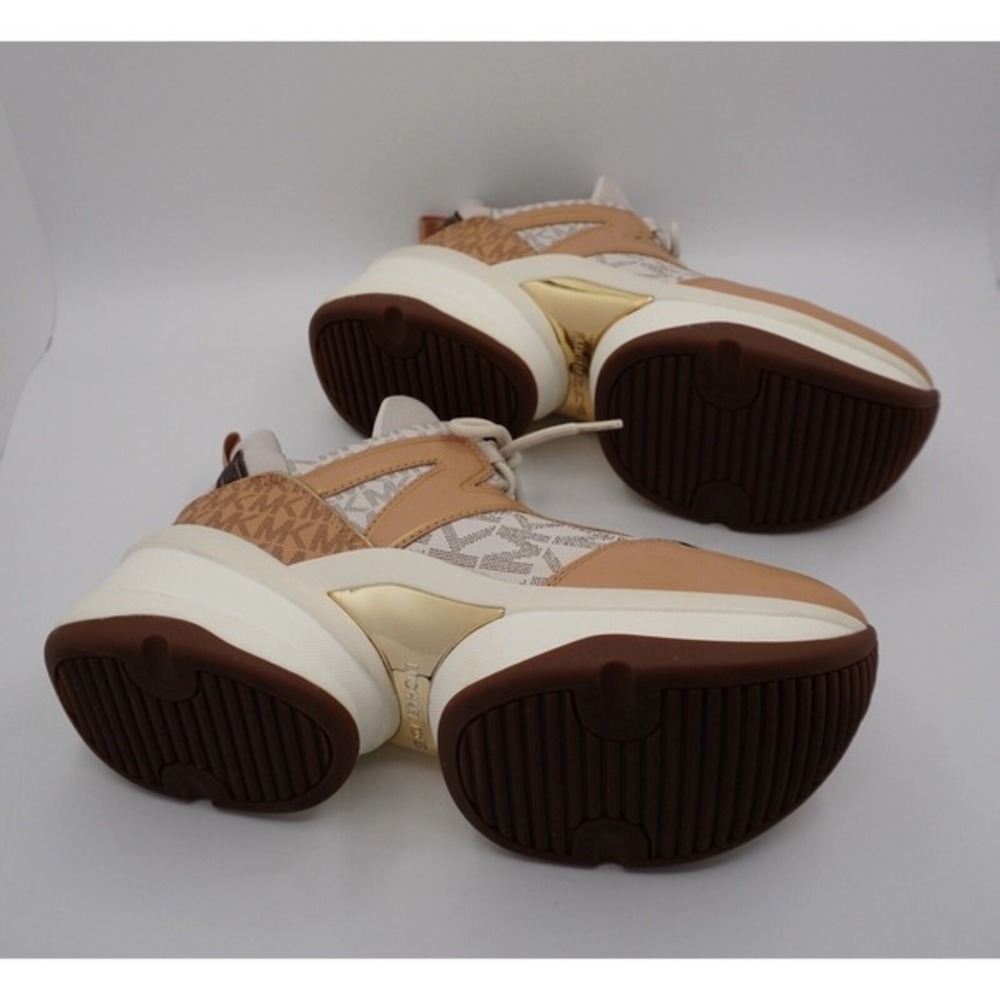 Michael Kors Olympia Trainer Sneakers Vanilla‎ Tan MK Logo 11M Retro Chic 37-01 - Picture 12 of 15